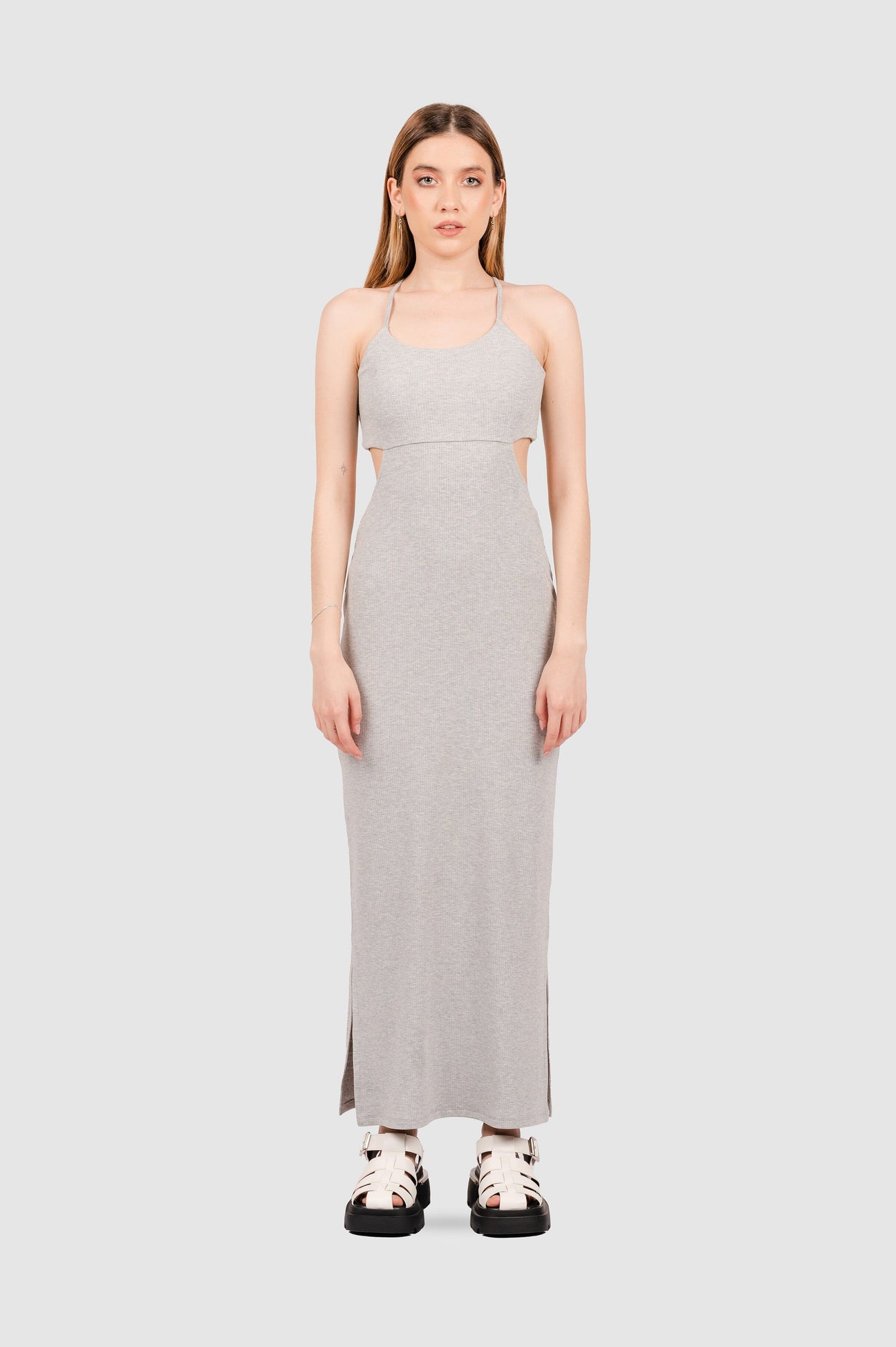 Maxi Vestido Hamina VESTIDOS NOW Gris Claro XS 