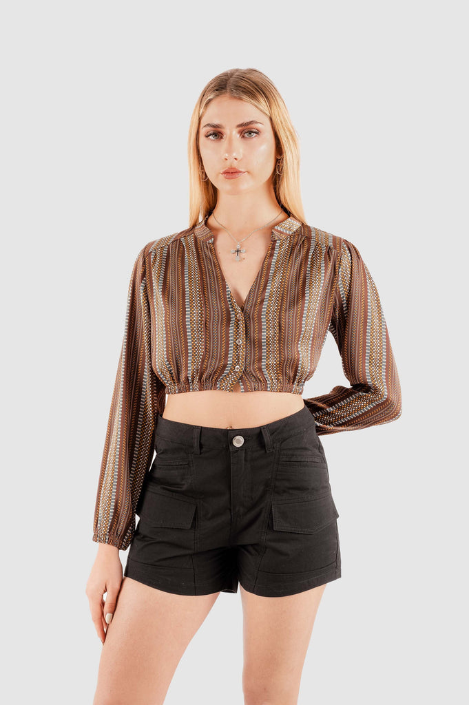 Blusa Crop Everly BLUSAS NOW Marron Oscuro XS 