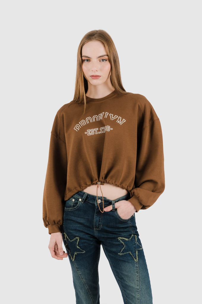 Polera Crop Loa Oversize POLERAS NOW Marron S 