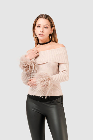 Chompa Off Shoulder Malibu CHOMPAS NOW Beige S 