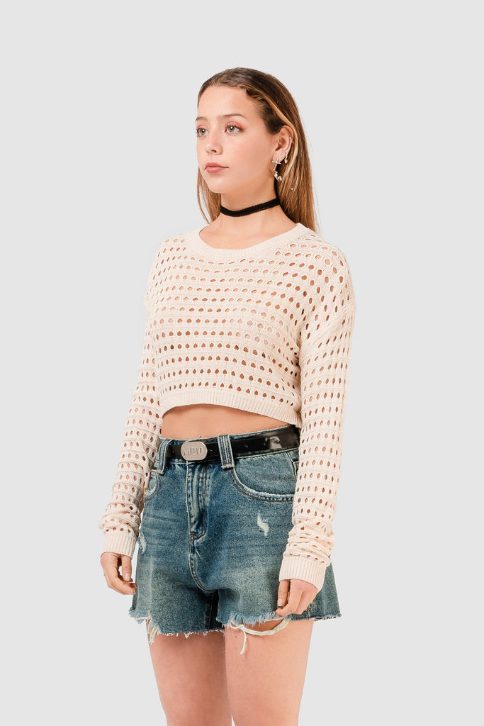 Chompa Crop Fit Calaf CHOMPAS NOW Beige Claro S 