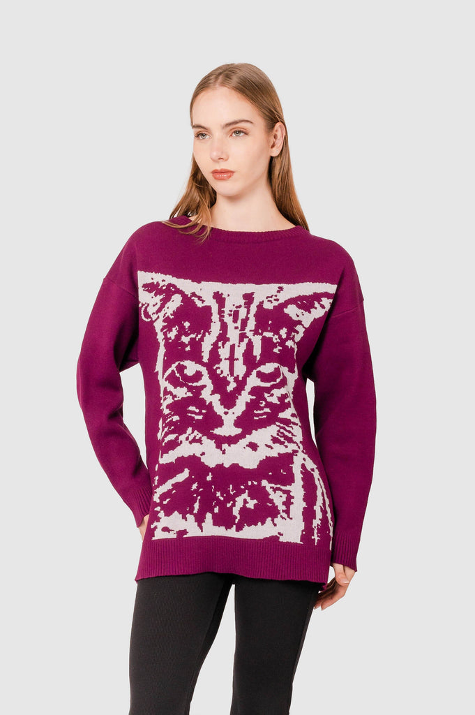Sweater Oversize Fit Cats CHOMPAS NOW Vino XS 